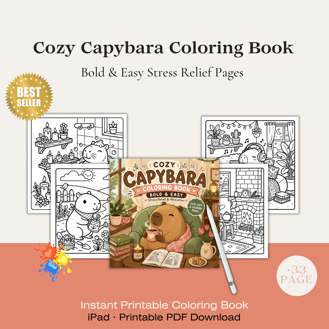 Cozy Capybara Coloring Book - Stress Relief for Adults & Kids