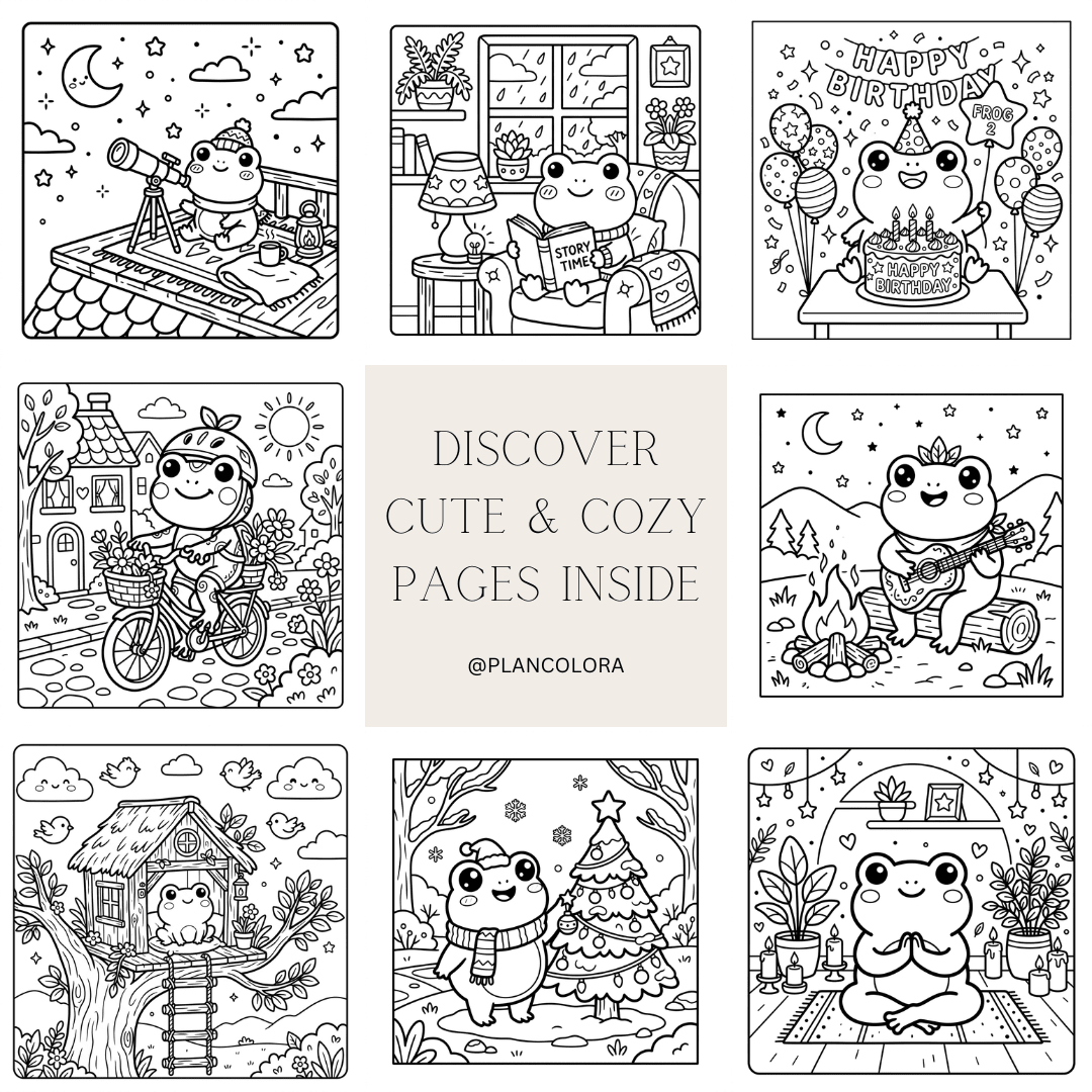 Cozy Frogs Coloring Book | 61 Cute & Easy Pages | PLR & MRR PDF